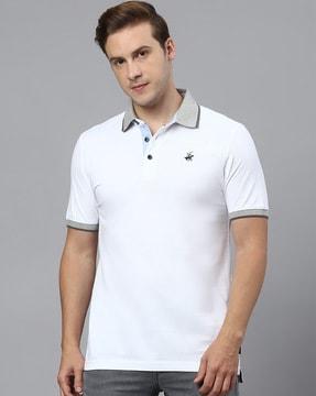 regular fit cotton polo t-shirt with ribbed sleeves