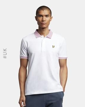 regular fit cotton polo t-shirt with ribbed sleeves