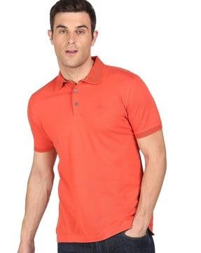 regular fit cotton polo t-shirt with textured collar