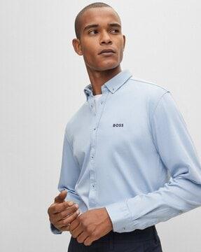 regular fit cotton shirt with button-down collar