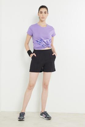 regular fit cotton women's active wear shorts - black