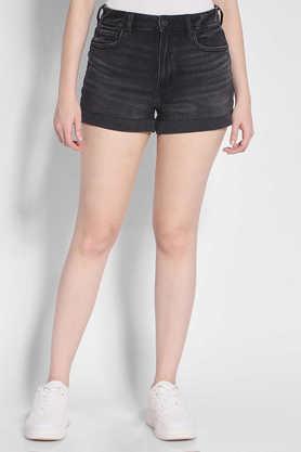 regular fit cotton women's casual wear shorts - black