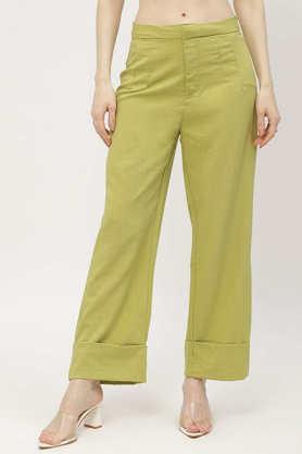 regular fit cotton women's casual wear trousers - apple green