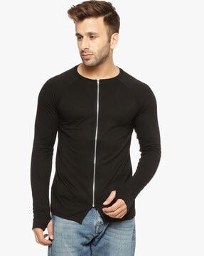 regular fit cotton zip-front henley t-shirt