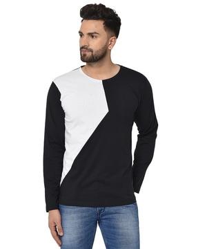 regular fit crew-neck t-shirt with contrast panel