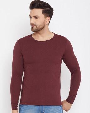 regular fit crew-neck t-shirt with full sleeves