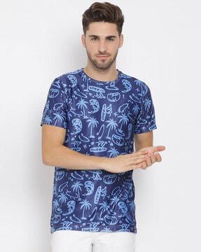 regular fit crew-neck tropical print t-shirt