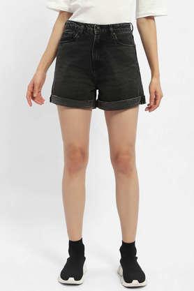regular fit crop cotton women's casual wear shorts - charcoal