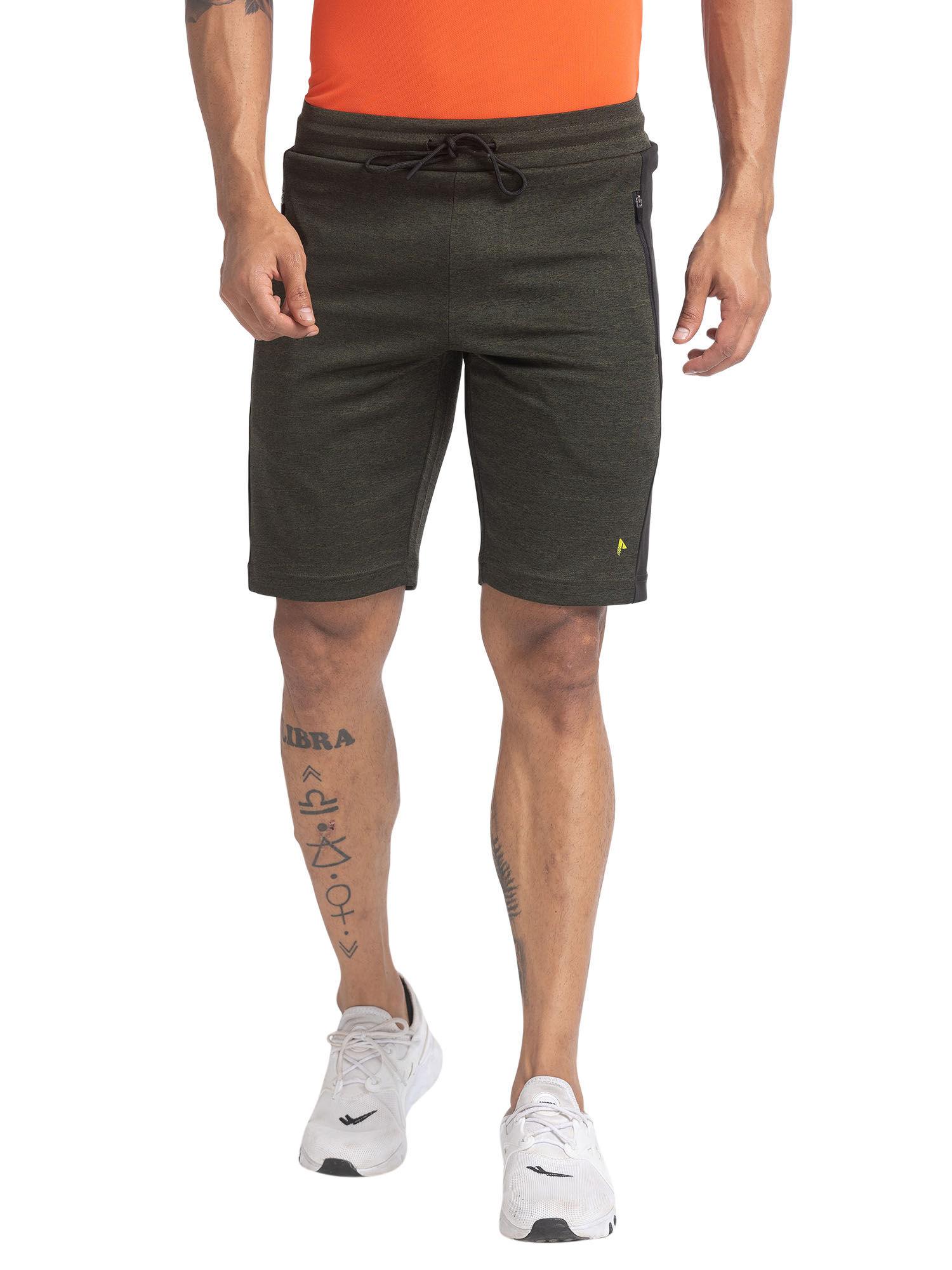 regular fit cut & sew green shorts