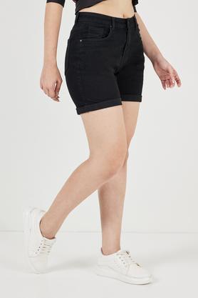 regular fit denim women's casual wear shorts - black