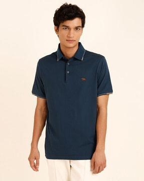 regular fit embroidered polo t-shirt with short sleeves