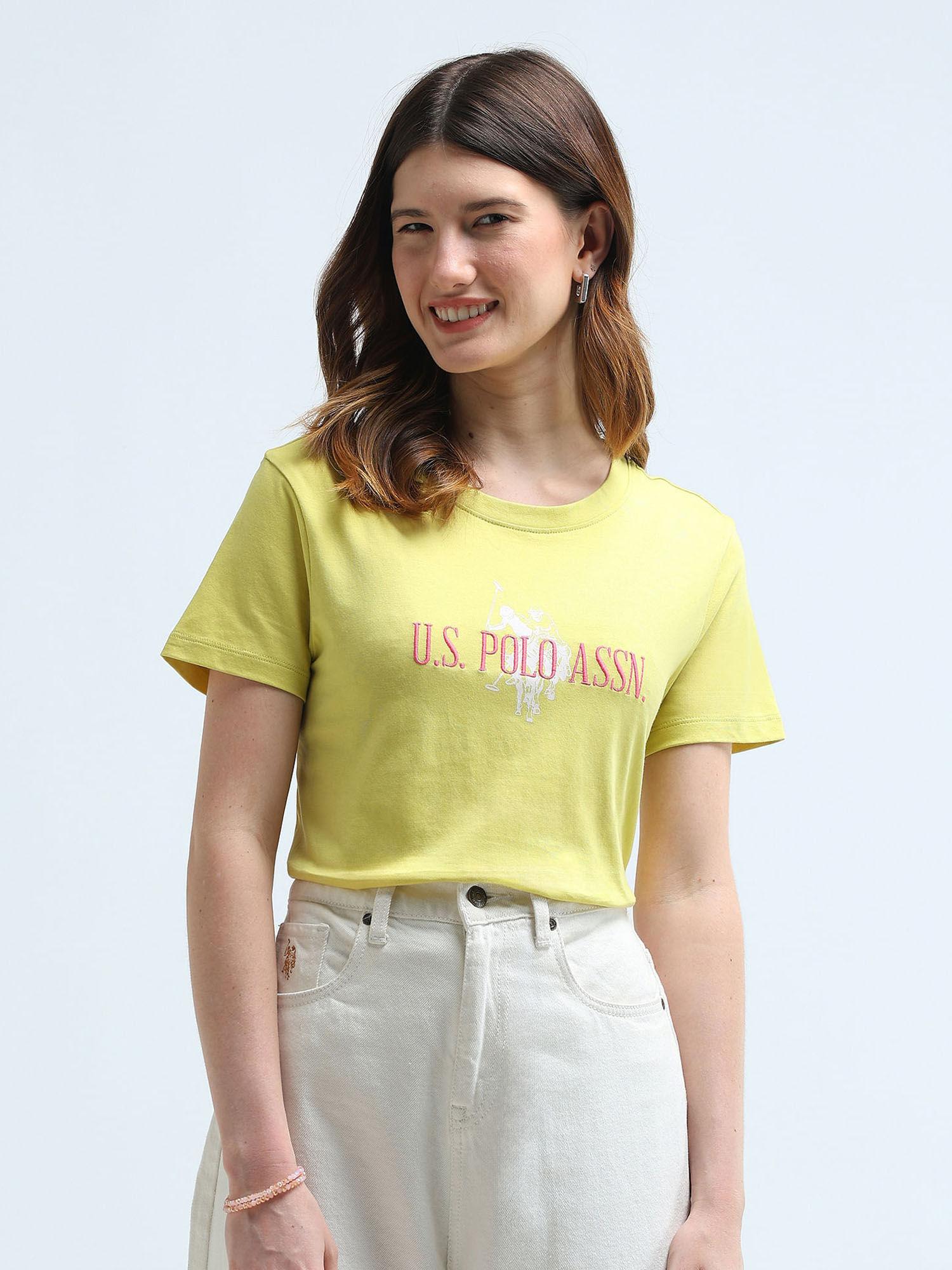 regular fit embroidery cotton t-shirt - yellow