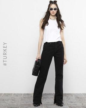 regular fit flat-front trousers