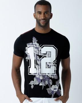 regular fit floral crew-neck t-shirt with numeric print