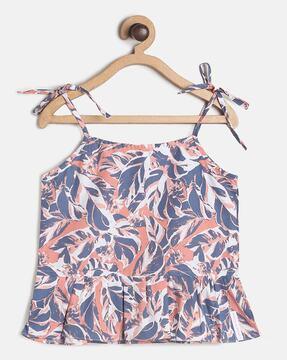 regular fit floral print crop top with strappy sleeves