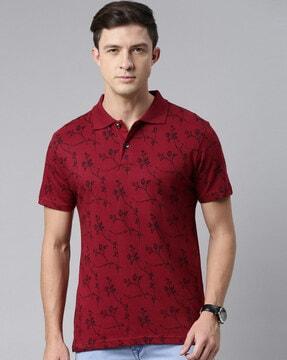 regular fit floral print polo neck t-shirt