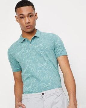 regular fit floral print polo t-shirt with short sleeves