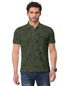 regular fit floral print polo t-shirt with short sleeves