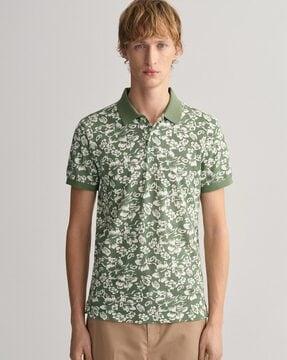 regular fit floral print polo t-shirt