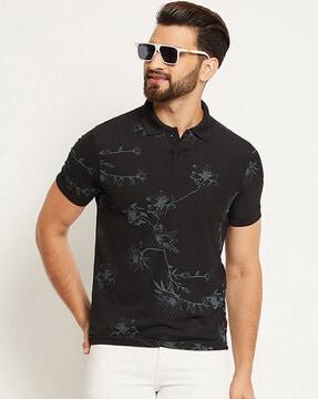 regular fit floral print polo t-shirt