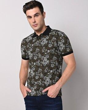 regular fit floral print polo t-shirt