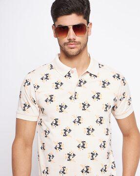 regular fit floral print polo t-shirt