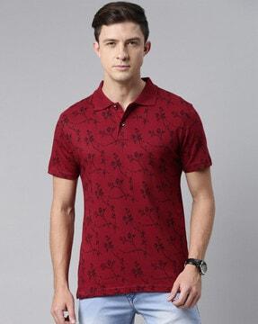 regular fit floral print polo t-shirt