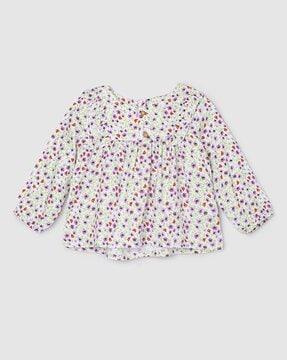 regular fit floral print top with round neck