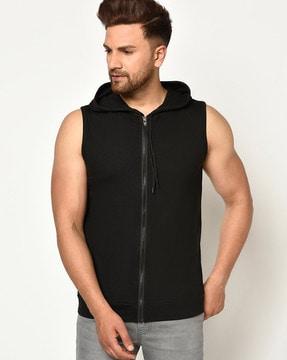 regular fit front zip-closure sleeveless t-shirt