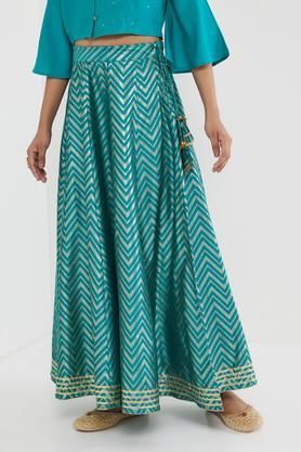 regular fit full length polyester blend women's fusion wear skirt - turquoise