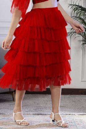 regular fit full length polyester women's active wear skirts - red