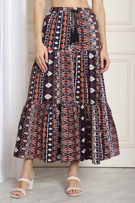 regular fit full length polyester women's casual wear skirts - multi