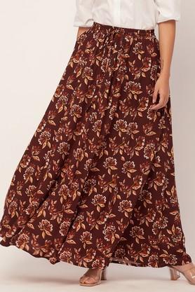 regular fit full length rayon women's casual wear skirt - brown