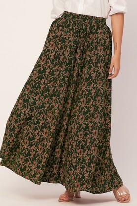 regular fit full length rayon women's casual wear skirt - green