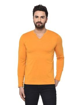 regular fit full sleeve v-neck t-shirt