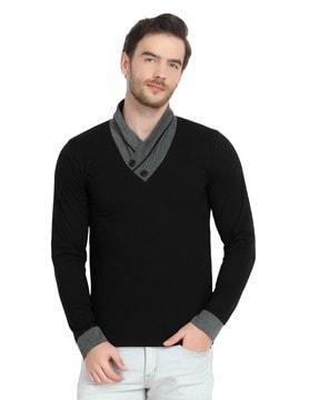 regular fit full-sleeve v-neck t-shirt