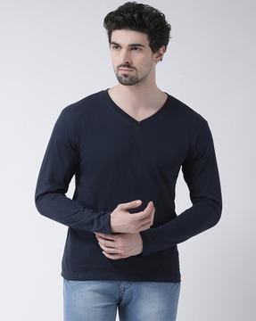 regular fit full-sleeve v-neck t-shirt