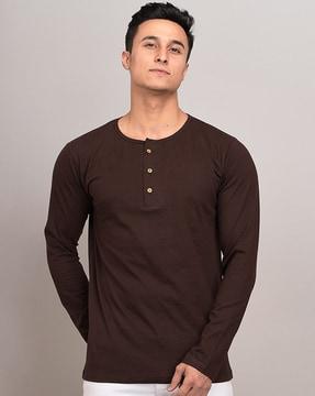 regular fit full sleeves henley t-shirt