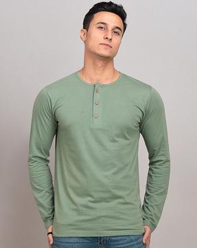 regular fit full sleeves henley t-shirt