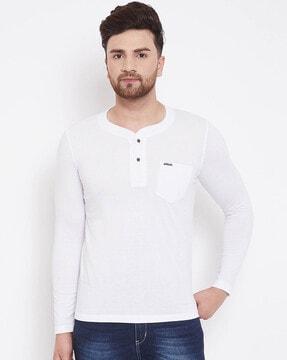 regular fit full sleeves henley t-shirt