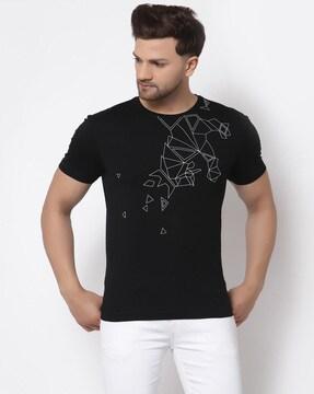 regular fit geometric print crew-neck t-shirt