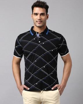 regular fit geometric print polo t-shirt