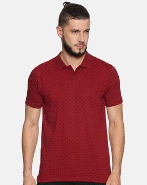 regular fit geometric print polo t-shirt