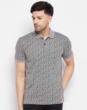 regular fit geometric print polo t-shirt