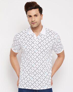 regular fit geometric print polo t-shirt