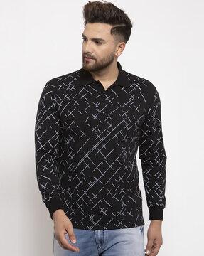 regular fit geometric print polo t-shirt