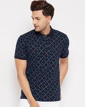 regular fit geometric print polo t-shirt