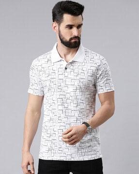 regular fit geometric print polo t-shirt