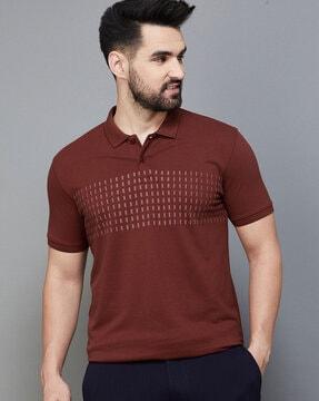 regular fit geometric print polo t-shirt