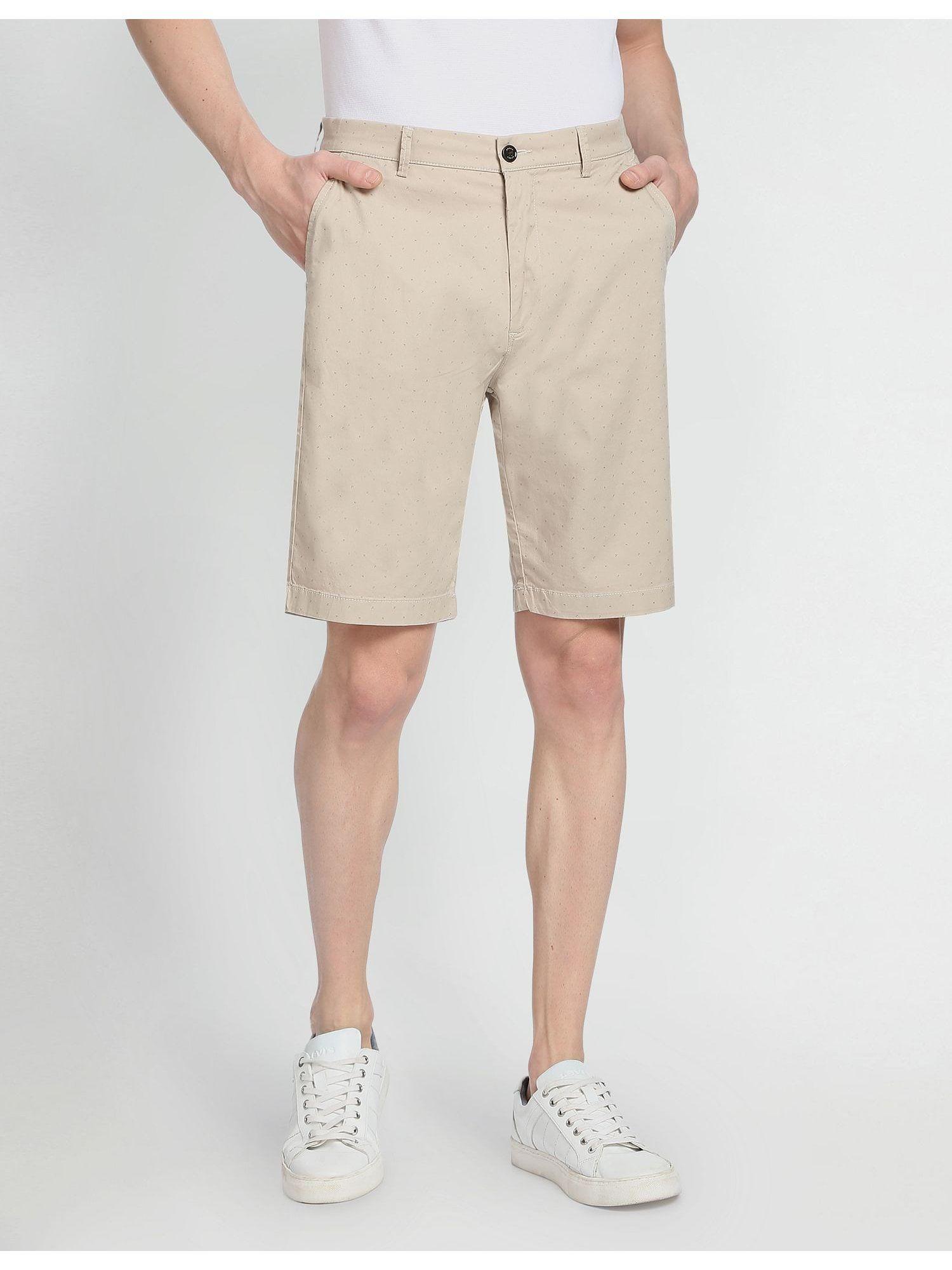 regular fit geometric print twill shorts beige